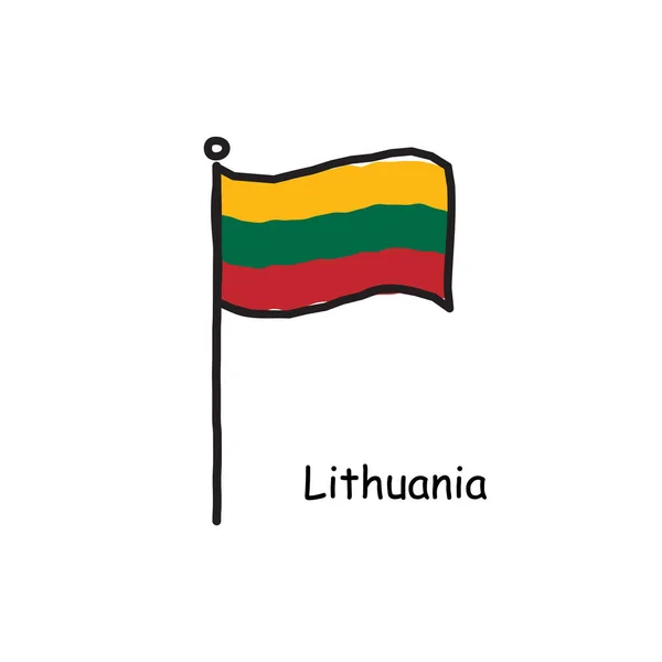 Hand Drawn Sketchy Lithuania Flag Flag Pole Three Color Flag — Stock Vector