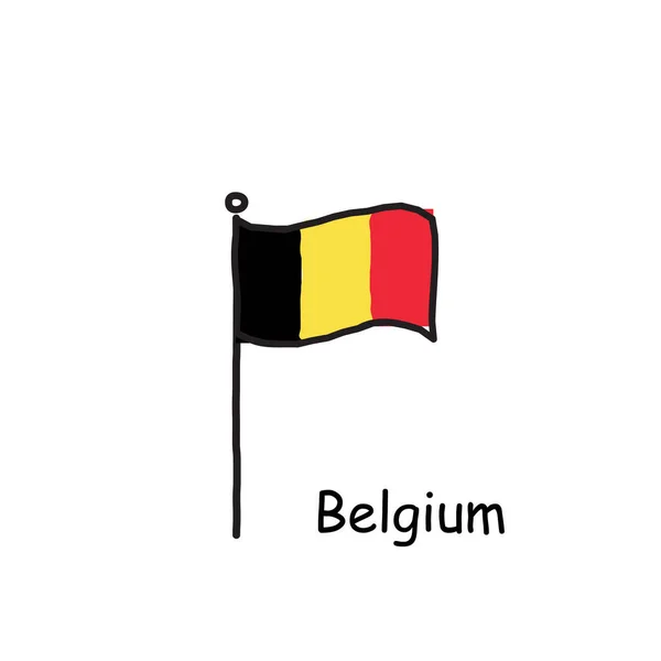 Drapeau Belgique Esquissé Main Sur Mât Drapeau Drapeau Trois Couleurs — Image vectorielle