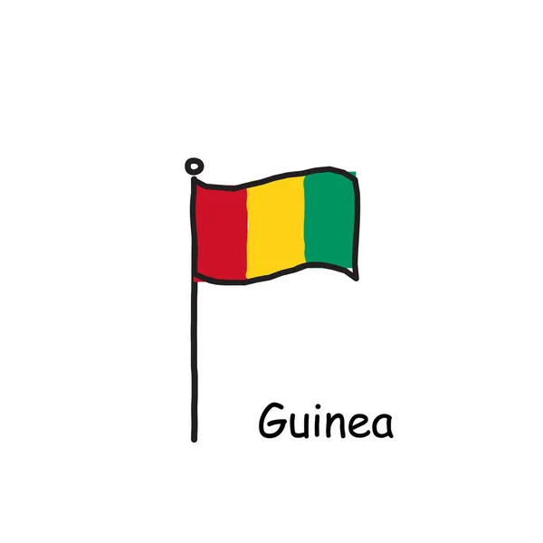 Bandera Guinea Dibujada Mano Asta Bandera Bandera Tres Colores Stock — Vector de stock
