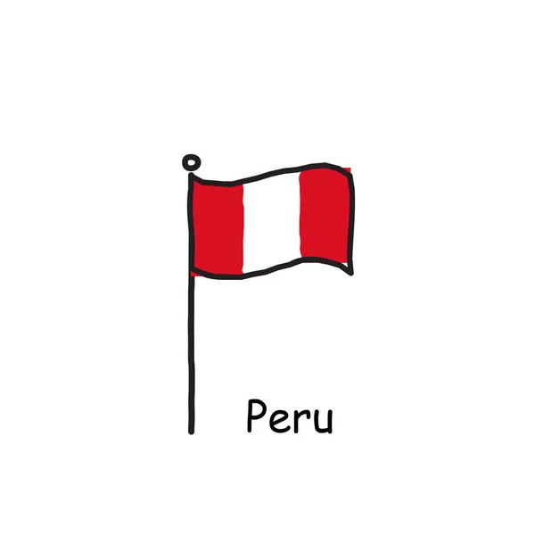 Handgezeichnete Skizzenhafte Peru Flagge Fahnenmast Drei Farben Flagge Illustration Zum — Stockvektor