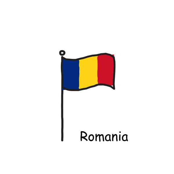 Dibujado Mano Incompleta Bandera Rumania Asta Bandera Bandera Tres Colores — Archivo Imágenes Vectoriales