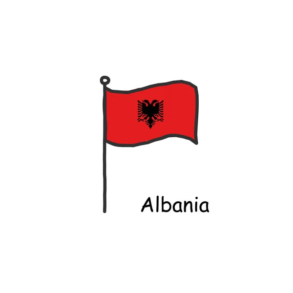 Handgezeichnete Skizzenhafte Albanien Flagge Fahnenmast Illustration Zum Aktienvektor — Stockvektor