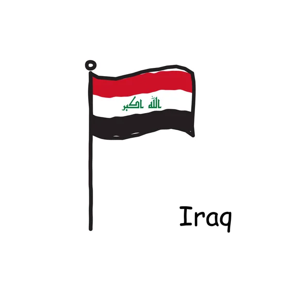 Hand Getekend Schimmige Irak Vlag Vlaggenmast Drie Kleuren Vlag Voorraadvectorillustratie — Stockvector