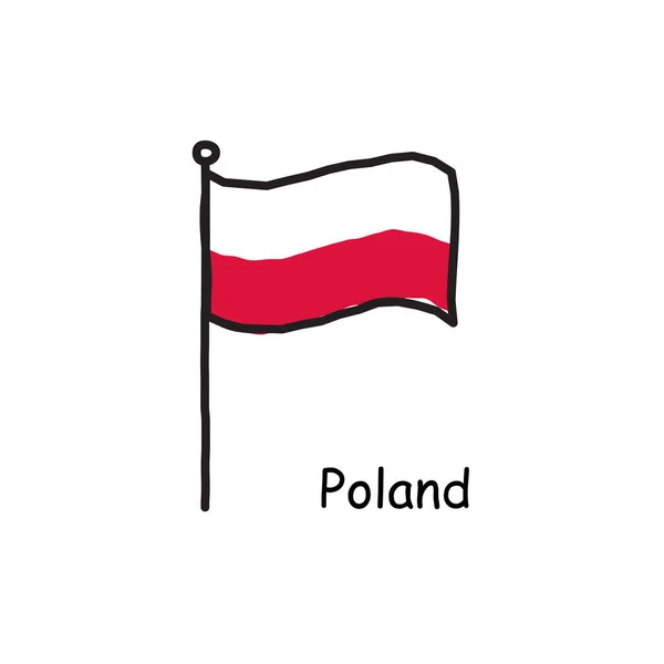 Tangan Digambar Sketsa Bendera Polandia Tiang Bendera Dua Warna Bendera - Stok Vektor