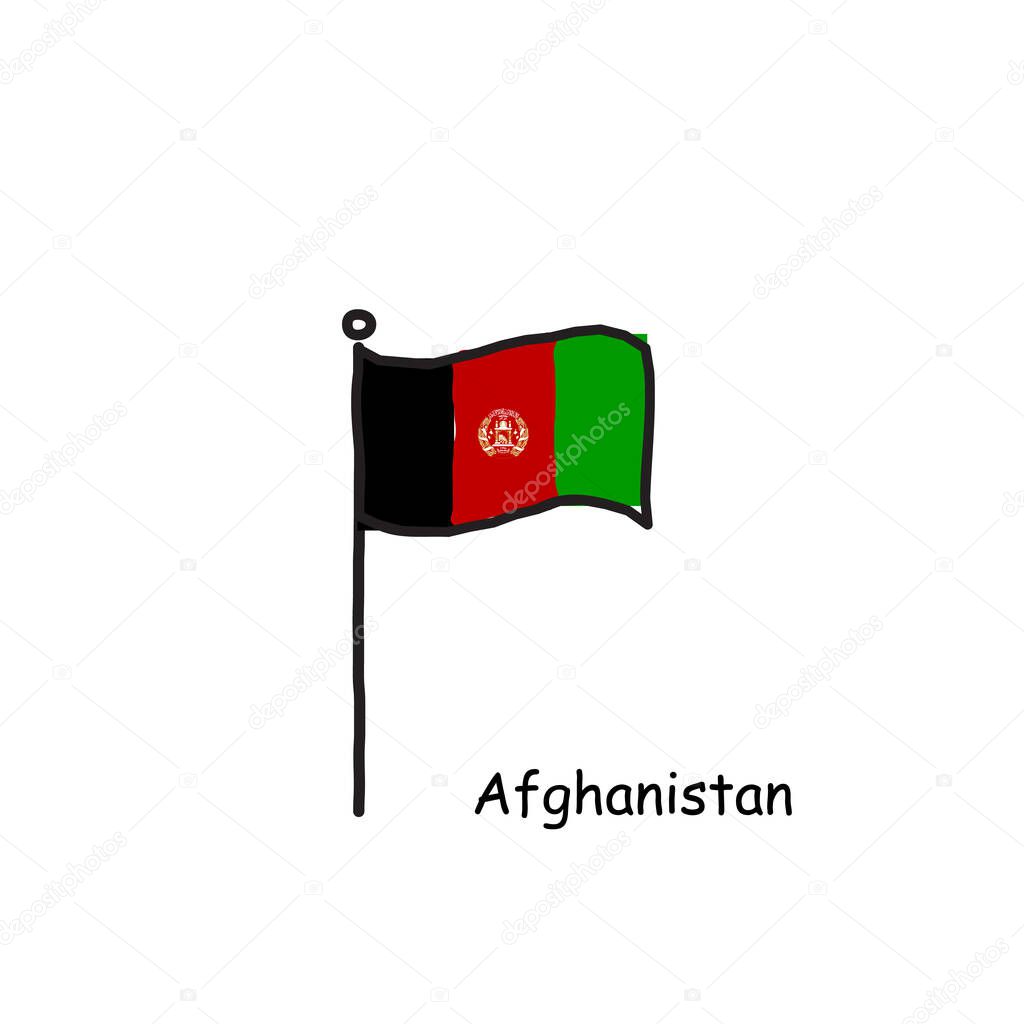 hand drawn sketchy Afganistan flag on the flag pole. three color flag . Stock Vector illustration