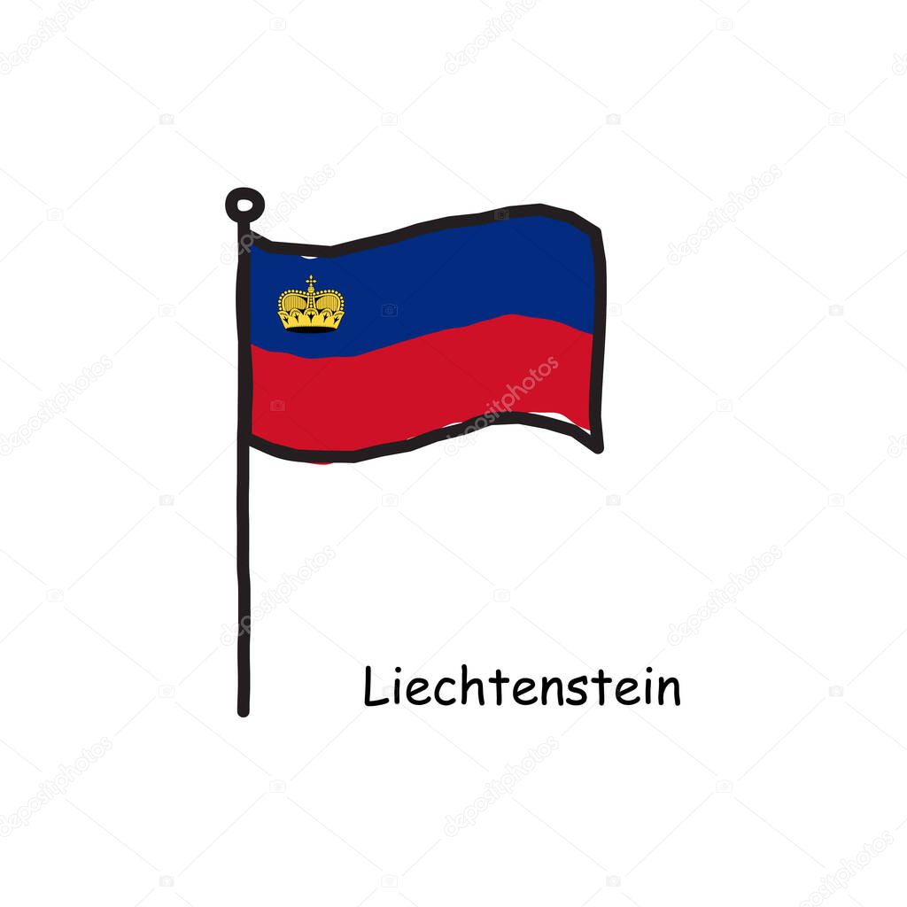 hand drawn sketchy Liechtenstein flag on the flag pole. two color flag . Stock Vector illustration