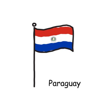 Bayrak direğine el yazısı çizilmiş Paraguay bayrağı. üç renkli bayrak. Stock Vektör illüstrasyonu