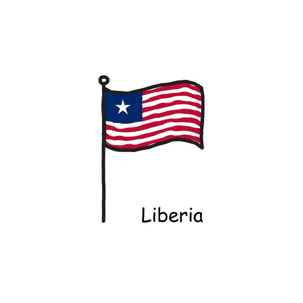 Hand Drawn Sketchy Liberia Flag Flag Pole Three Color Flag — Stock Vector