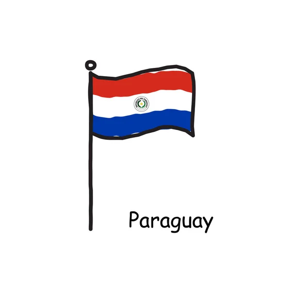Drapeau Paraguayen Esquissé Main Sur Mât Drapeau Drapeau Trois Couleurs — Image vectorielle