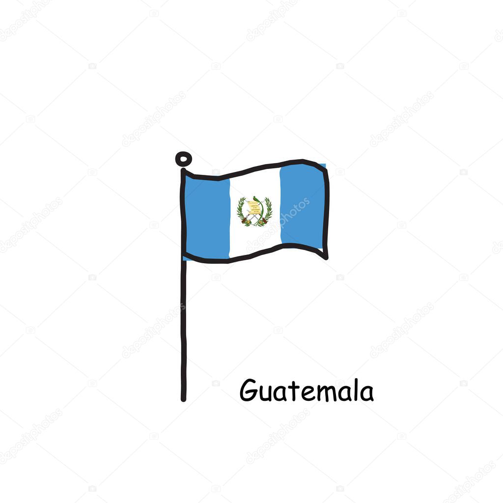 hand drawn sketchy Guatemala flag on the flag pole. three color flag . Stock Vector illustration