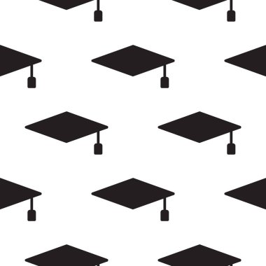 Mezuniyet kapağı dikişsiz arkaplan simgesi. Eğitimini tamamla. Stok vektör illüstrasyonu beyaz arkaplanda izole edildi