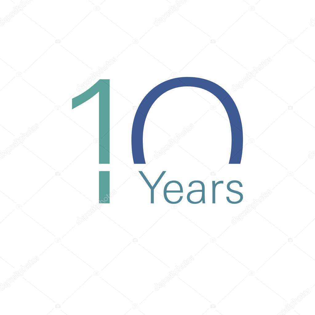 10th anniversary numbers. 10 years old logotype. Simple congrats. Isolated abstract graphic web design template.