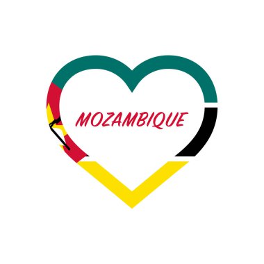 Kalbinde Mozambik bayrağı var. Ülkemi seviyorum. İmzala. Stok vektör illüstrasyonu beyaz arkaplanda izole edildi.