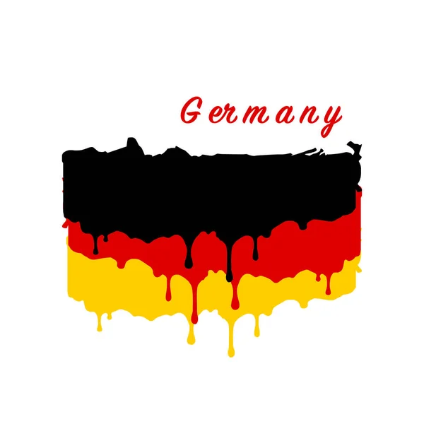 Malowana flaga Niemiec, niemiecka flaga kapie farbą. Ilustracja wektora na białym tle — Wektor stockowy