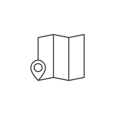 Pin Pointer ile vektör harita simgesi. Çizgi çizimi. Stok vektör illüstrasyonu beyaz arkaplanda izole edildi