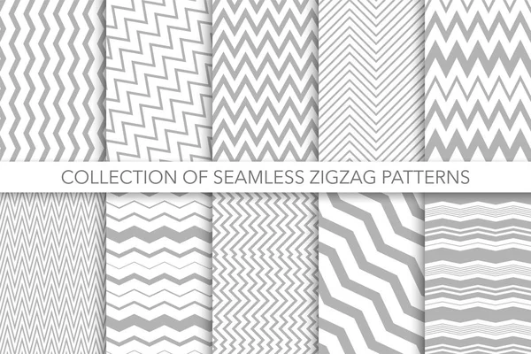 Collection of seamless zigzag patterns - vector geometric design. Classic striped textures. — Stock Vector