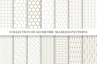 Geometrik sorunsuz vektör desen koleksiyonu. Basit minimal tasarım. Yinelenebilir arka planlar renk örnekleri panelinde bulabilirsiniz.