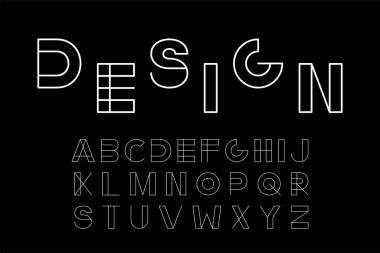 Vektör minimalist yazı - modern fütüristik tasarımı. Yaratıcı İngilizce alfabe. Beyaz latin harflerle