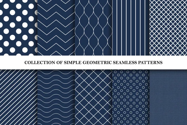 Collection of classic seamless simple patterns - vector geometric backgrounds — Stock Vector