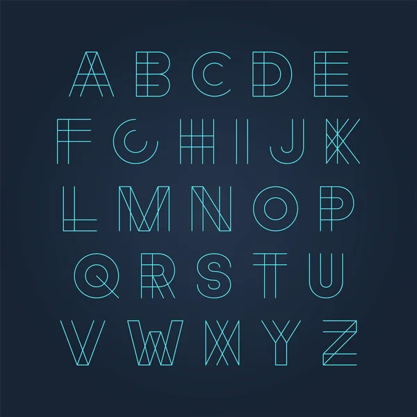 Vector futuristiska lysande font - minimal design. Trendiga engelska alfabetet. Neonbokstäver — Stock vektor