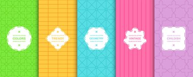 Vektör kesintisiz renkli geometrik desenleri kümesi. Parlak yaratıcı arka planlar, canlı trendy dokular
