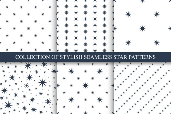Collection of vector seamless star patterns, simple minimalistic backgrounds — Stock Vector