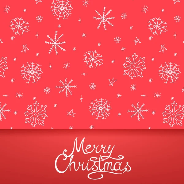 Tarjeta de felicitación Vector xmas - letras de caligrafía. Feliz Navidad fondo rojo con copos de nieve dibujados a mano — Archivo Imágenes Vectoriales