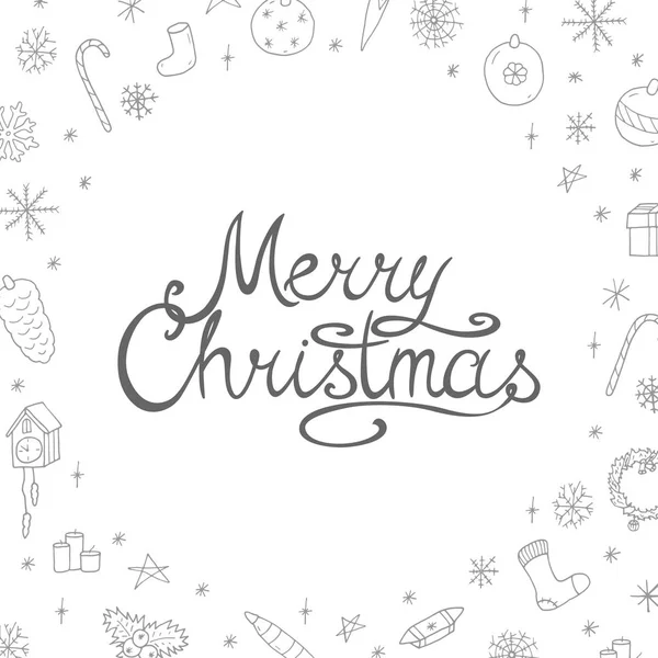 Winter vakantie achtergrond met hand getrokken doodle elementen. Merry Christmas vector card — Stockvector