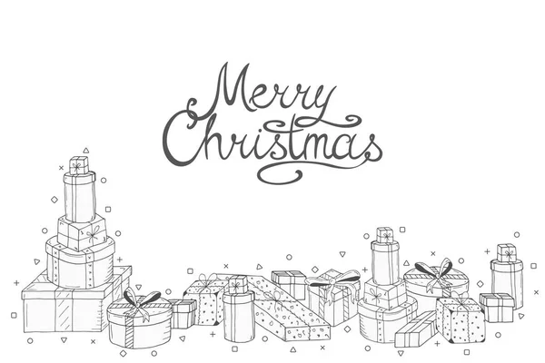 Joyeux Noël fond blanc avec des éléments dessinés à la main. Carte de vœux vectorielle de Noël avec lettrage calligraphique — Image vectorielle