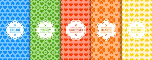 Vektor farbenfrohe, nahtlose Muster mit Herzen. niedliche lebendige Hintergründe für den Valentinstag oder romantisches Design — Stockvektor