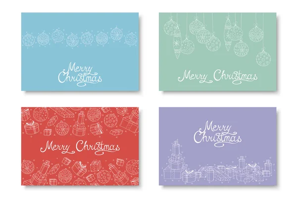 Collection de cartes de vœux colorées dessinées à la main Joyeux Noël. Vacances d'hiver beaux milieux — Image vectorielle