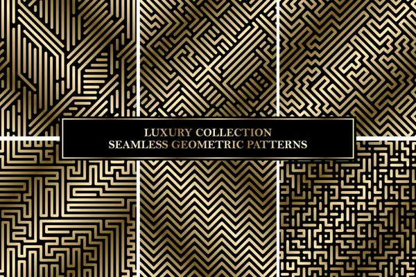 Collection of seamless geometric luxury patterns. Gold gradient design - creative striped vector backgrounds — Stock Vector