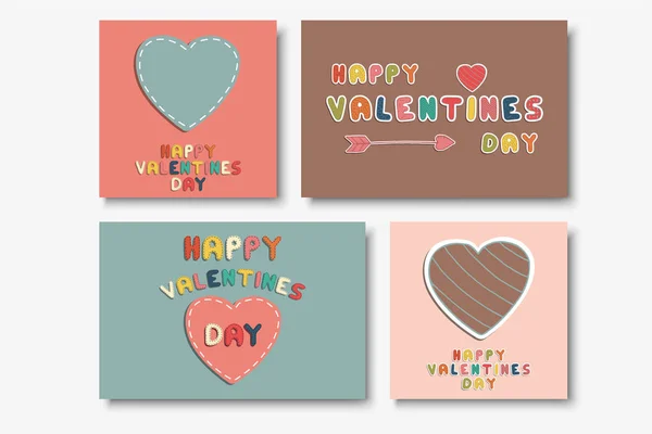 Kolekce karet Happy Valentines Day roztomilý vektor - ruční vzhled nakresleného doodle. Barevné pozadí — Stockový vektor