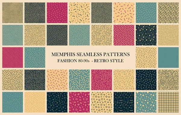 Vector collectie van Memphis naadloze patronen. Retro design - mode 80-90s. Kleur textures - trendy achtergronden — Stockvector