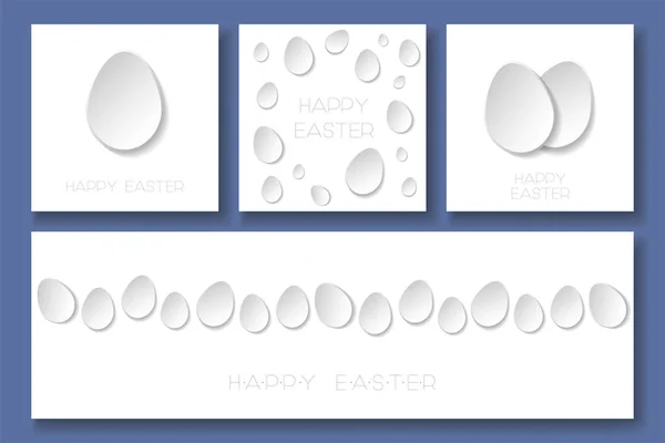 Conjunto de tarjetas minimalistas de Pascua feliz vector con huevos de origami de papel. Fondos creativos de vacaciones . — Vector de stock