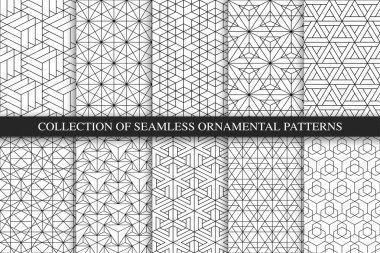 Sorunsuz süs vektör desen koleksiyonu. Geometrik trendy arka planlar. Yaratıcı doğrusal doku