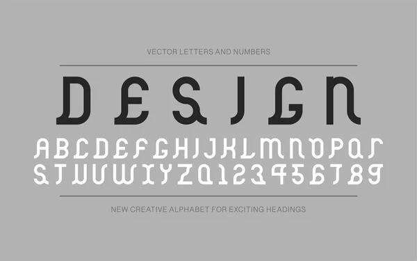 Fuente creativa vectorial - diseño antiguo retro. Alfabeto inglés moderno, letras latinas decorativas y números — Archivo Imágenes Vectoriales