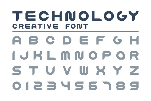 벡터 기술 크리에이 티브 글꼴입니다. 트렌디한 영어 알파벳입니다. 간단한 라틴 문자와 숫자-디지털 디자인 — 스톡 벡터