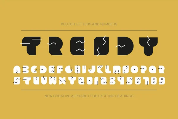 Moderna fuente estilizada - vector minimalista diseño memphis. Alfabeto inglés de moda - letras y números latinos creativos — Archivo Imágenes Vectoriales