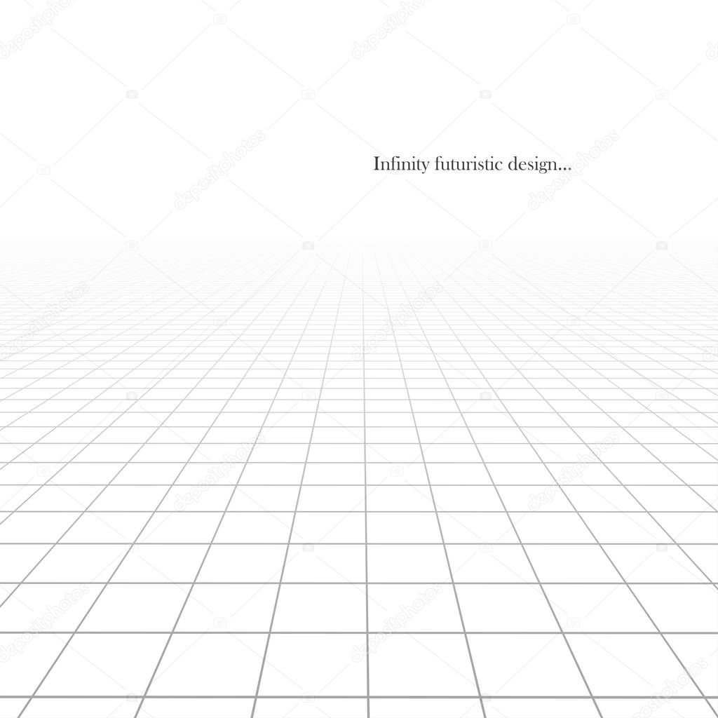 Vector abstract futuristic background with vision perspective. White grid tile floor infinity texture