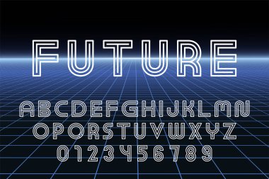 Vector Designer futuristik Font-minimal tasarım. Kontur İngilizce alfabesi. Çizgili Latince harfler ve sayılar.