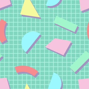 Yaratıcı geometrik şekiller ile renkli dikişsiz trendy desen - memphis tasarım. Moda tarzı 80-90s.