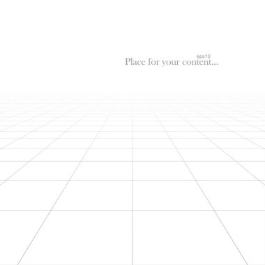 Sonsuz perspektif ile vektör soyut fütüristik arka plan. Beyaz ızgara kiremit zemin kare doku