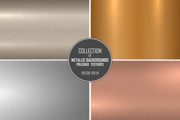 Elegante vector collectie van gepolijste metallic gladde texturen. Kleurgradiënt ijzeren achtergronden. Glanzend geborsteld ontwerp — Stockvector