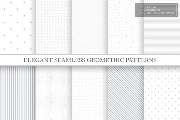 Colección de patrones vectoriales simples geométricos sin costura - texturas punteadas y rayas grises . — Archivo Imágenes Vectoriales