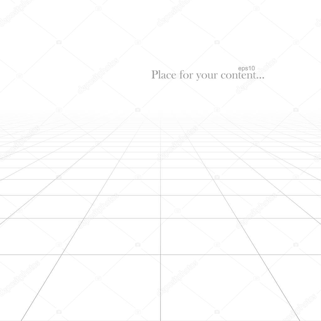 Vector abstract futuristic background with infinity perspective. White grid tile floor squared texture