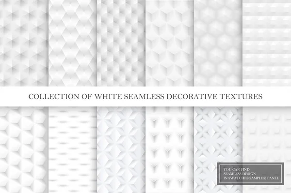 Coleção de telha branca e cinza sem costura texturas lisas decorativas. Fundos geométricos repetíveis . —  Vetores de Stock