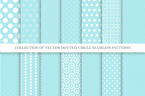 Collection of cute polka dot seamless vector patterns in turquoise colors. Aqua blue dotted textures. Geometric design — Stock Vector