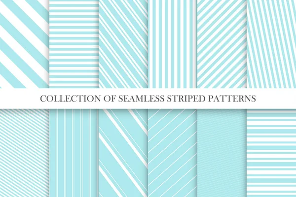 Collection of cute seamless striped patterns in turquoise colors. Delicate geometric repeatable backgrounds — Stock Vector