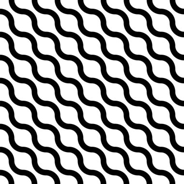 Dalgalı dikişsiz çizgili diyagonal desen. Vektör basit sonsuz arka plan. Yaratıcı geometrik siyah beyaz doku